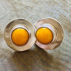 2007 Gunn Trigere Scandinavian Modernist Sterling and Fused Gold Glass Earrings